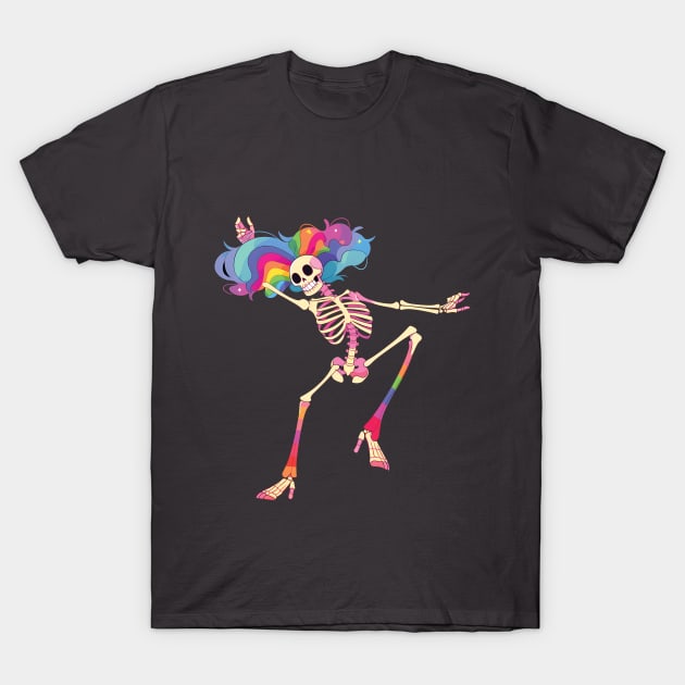 Dancing Skeleton Rainbow T-Shirt by Lunatic Bear
